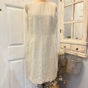 Talbots Khaki Sleeveless‎ Irish Linen Midi Dress Sheath 12 Polished Quiet Luxury